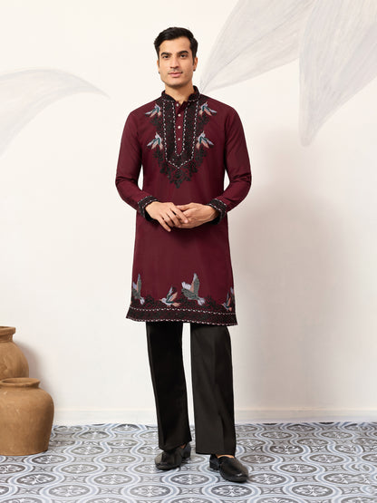 Royal Maroon Embroidered Kurta with Dupatta