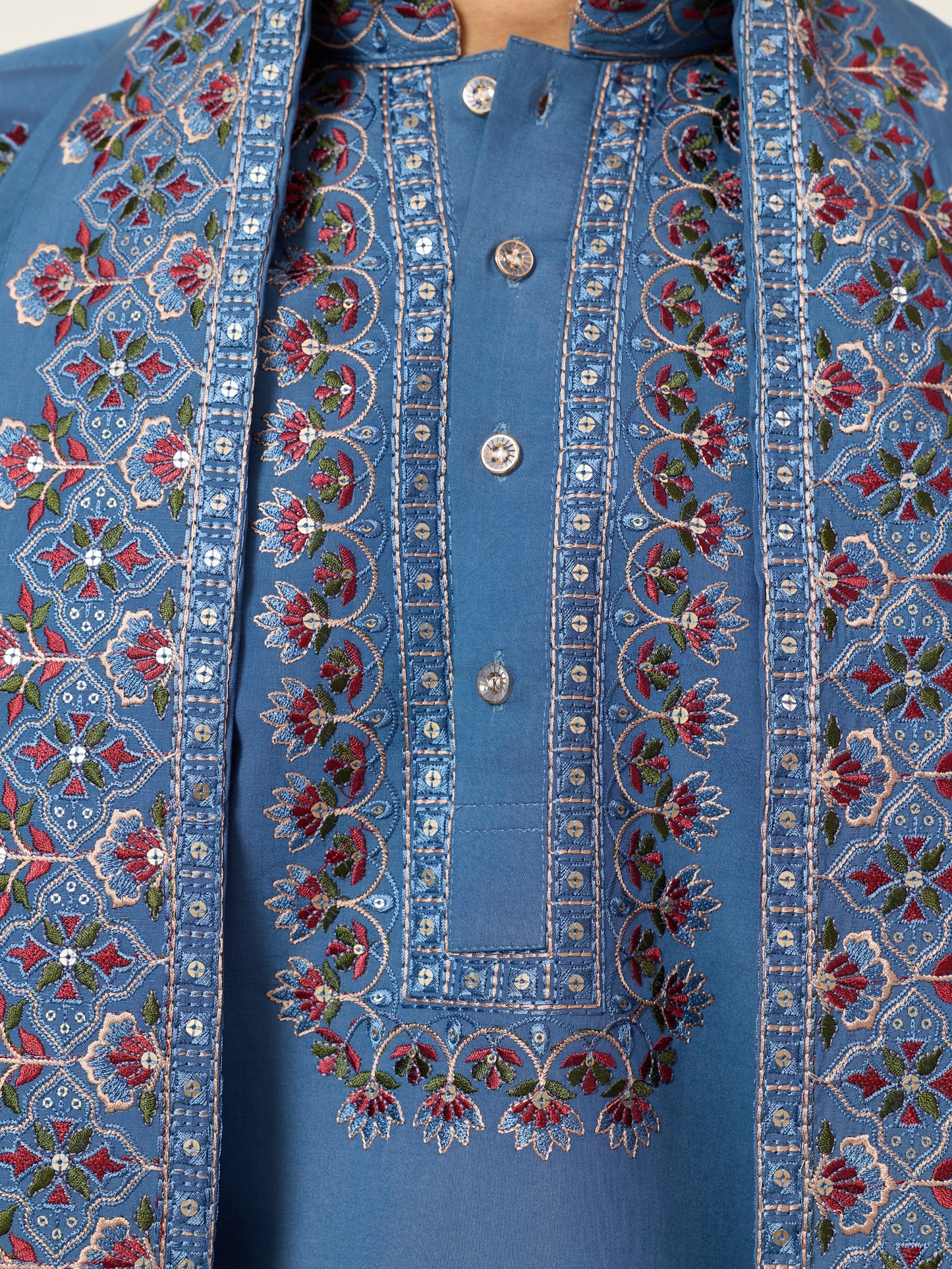 Men’s Royal Blue Embroidered Kurta with Dupatta