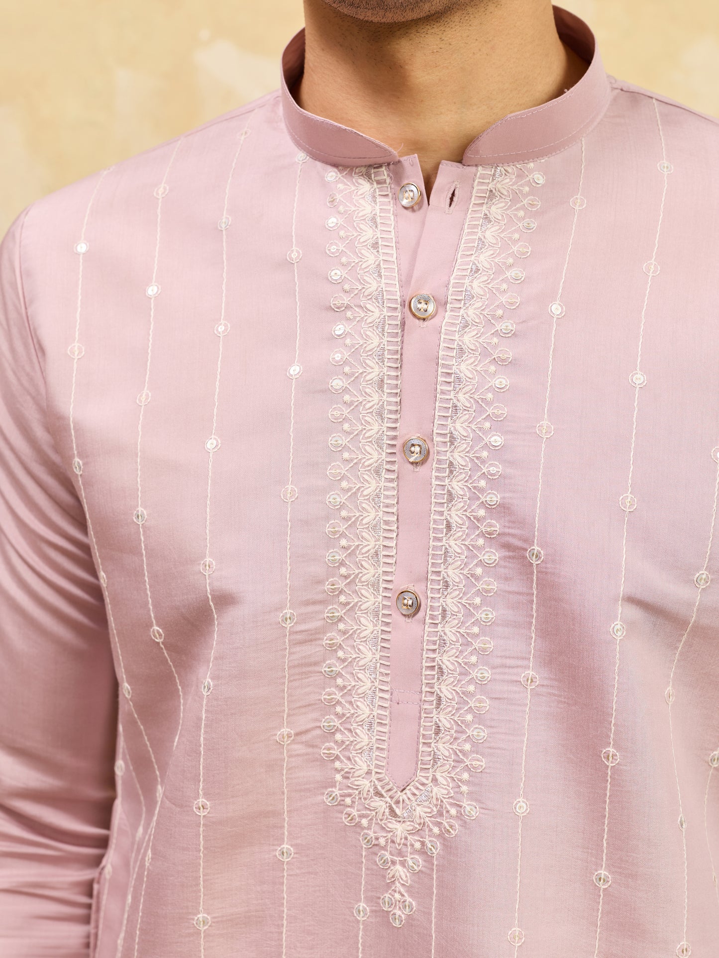 Blush Royale Kurta – Premium Dusty Rose Silk Kurta with Elegant White Floral Embroidery