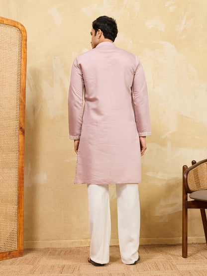 Blush Royale Kurta – Premium Dusty Rose Silk Kurta with Elegant White Floral Embroidery