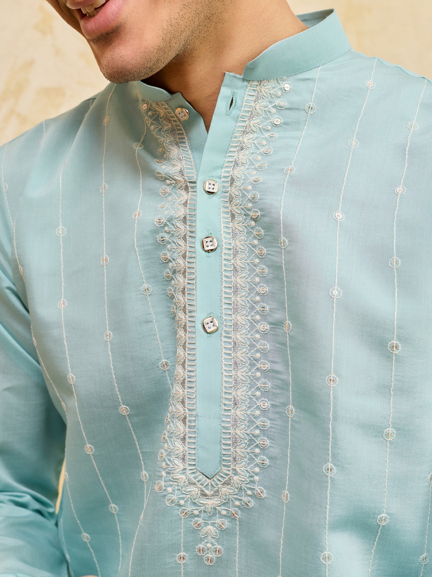 Celestial Sky Blue Embroidered Kurta for Men – Premium Festive & Wedding Wear