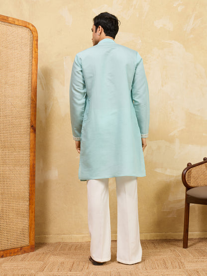 Celestial Sky Blue Embroidered Kurta for Men – Premium Festive & Wedding Wear