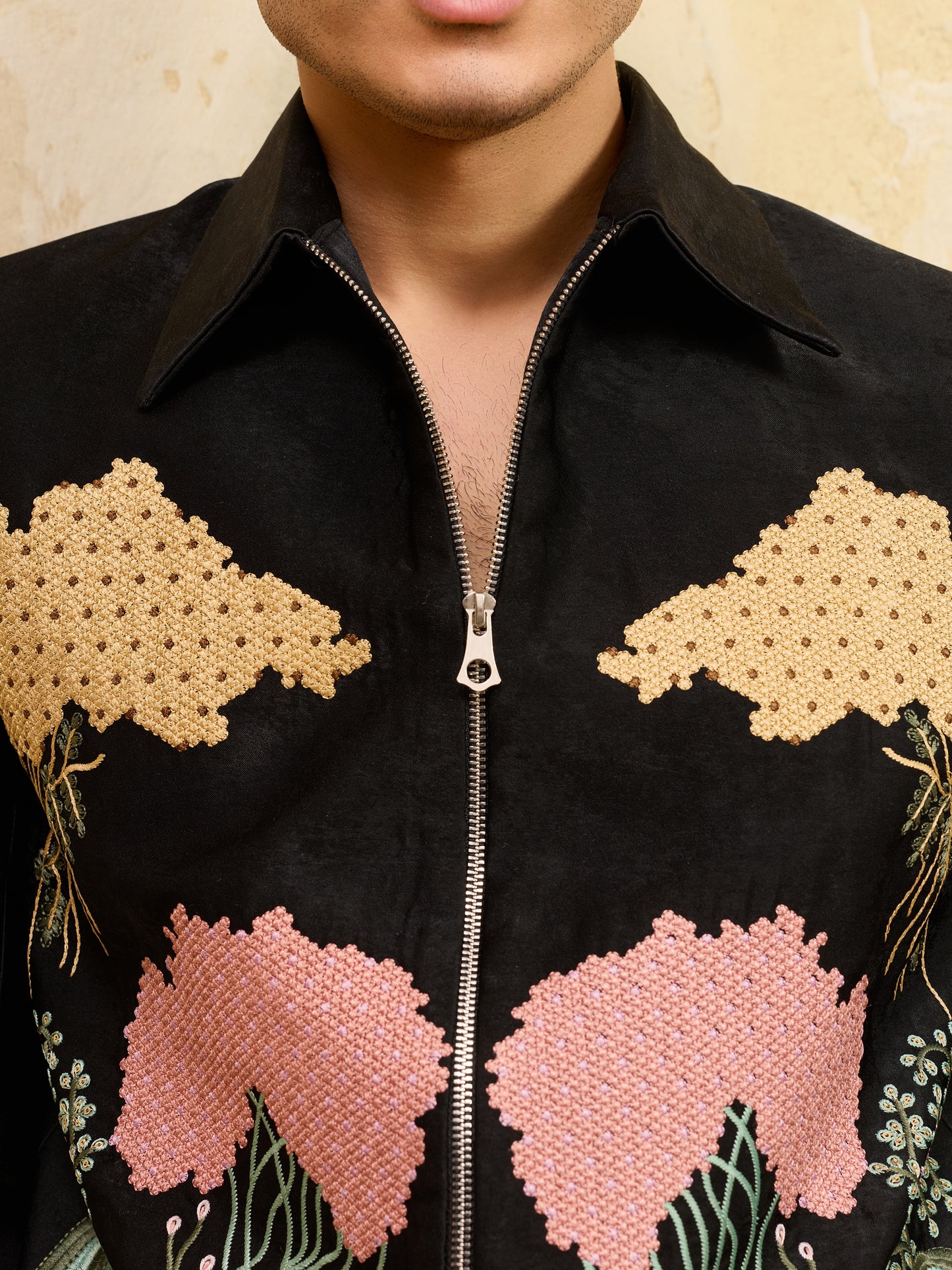 Midnight Bloom Embroidered Designer Jacket Set – Premium Black Statement Ensemble