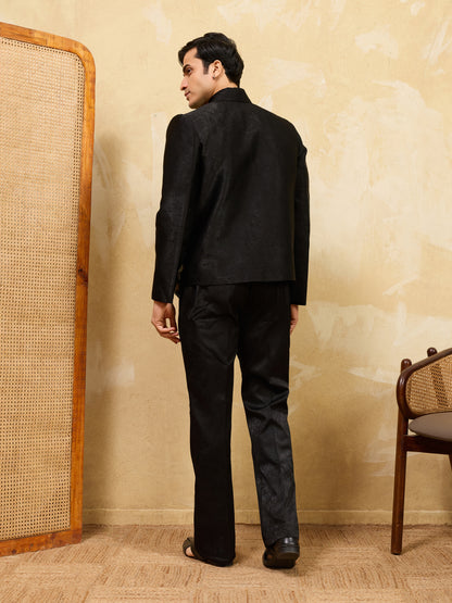 Midnight Bloom Embroidered Designer Jacket Set – Premium Black Statement Ensemble