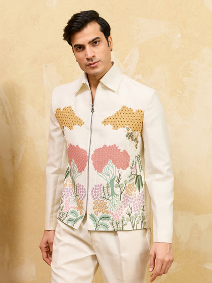 Ivory Garden Embroidered Designer Jacket Set – Luxury Botanical Statement Ensemble