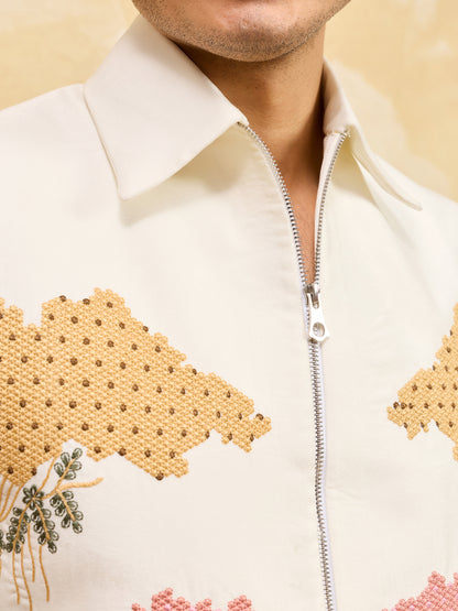 Ivory Garden Embroidered Designer Jacket Set – Luxury Botanical Statement Ensemble