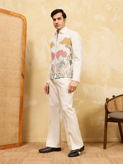 Ivory Garden Embroidered Designer Jacket Set – Luxury Botanical Statement Ensemble