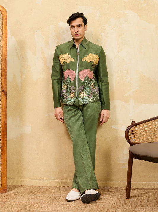 Emerald Garden Regal Embroidered Jacket Set – Luxury Designer Occasion Wear