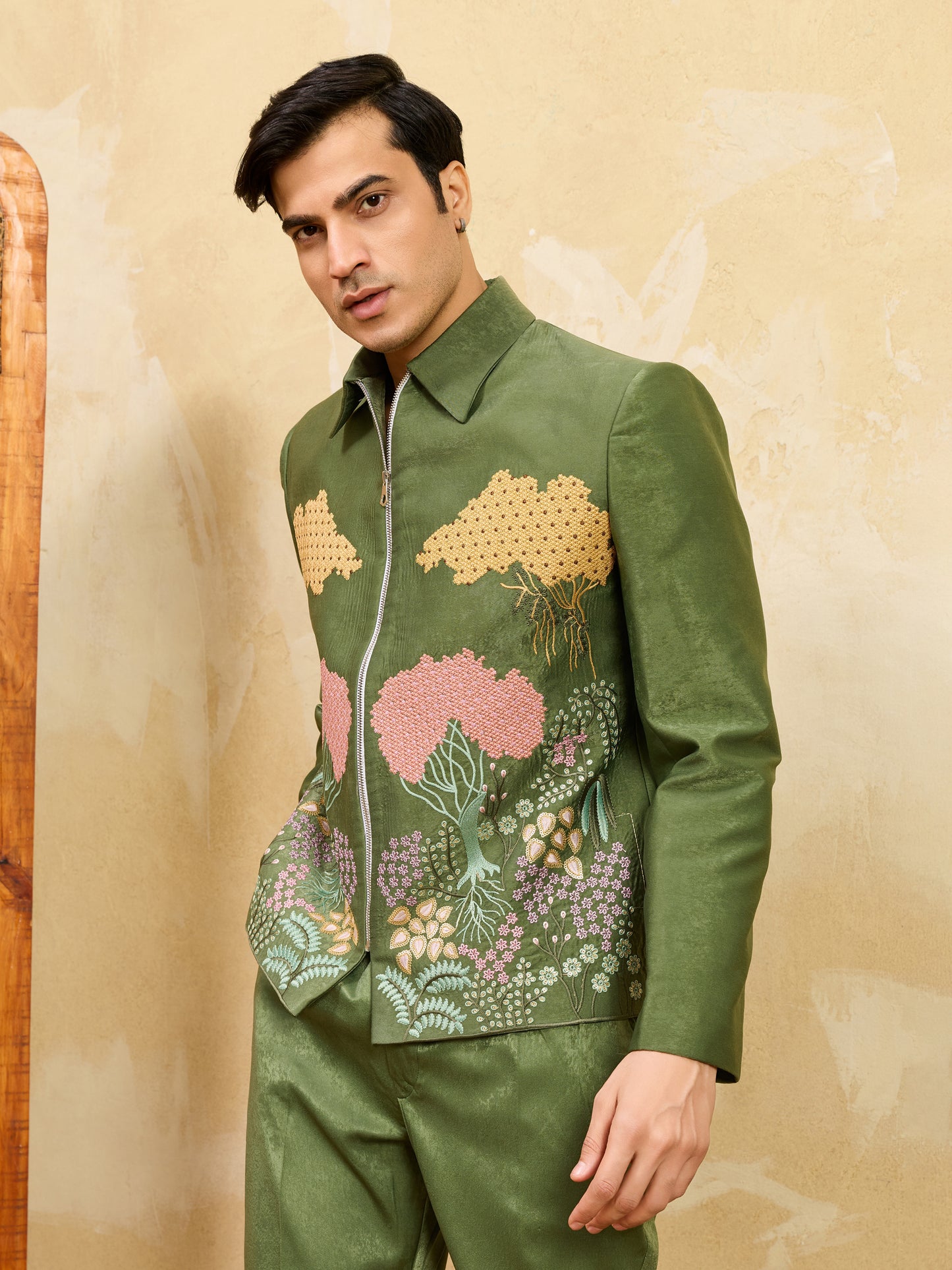 Emerald Garden Regal Embroidered Jacket Set – Luxury Designer Occasion Wear