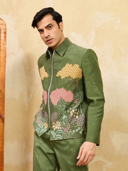 Emerald Garden Regal Embroidered Jacket Set – Luxury Designer Occasion Wear