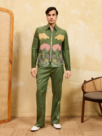 Emerald Garden Regal Embroidered Jacket Set – Luxury Designer Occasion Wear
