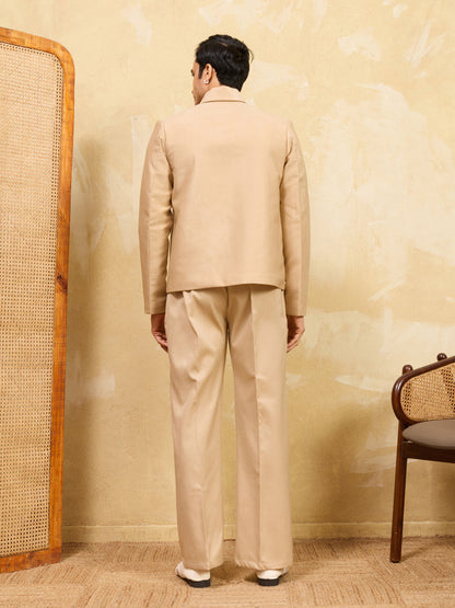 Desert Bloom Regal Embroidered Jacket Set – Luxury Sand-Tone Statement Ensemble
