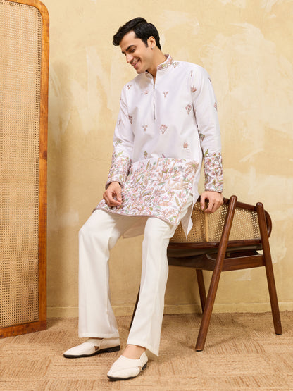 Men’s Ivory Bloom Embroidered Kurta – Luxury Ethnic Festive Wear