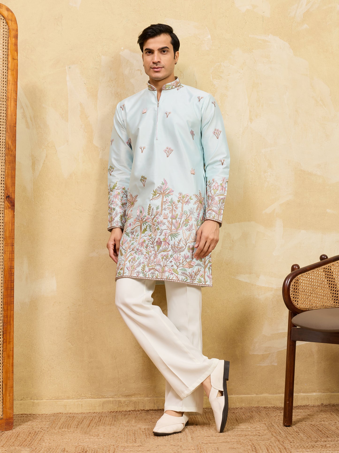 Mint Bloom Designer Kurta – Contemporary Festive Wear for Men