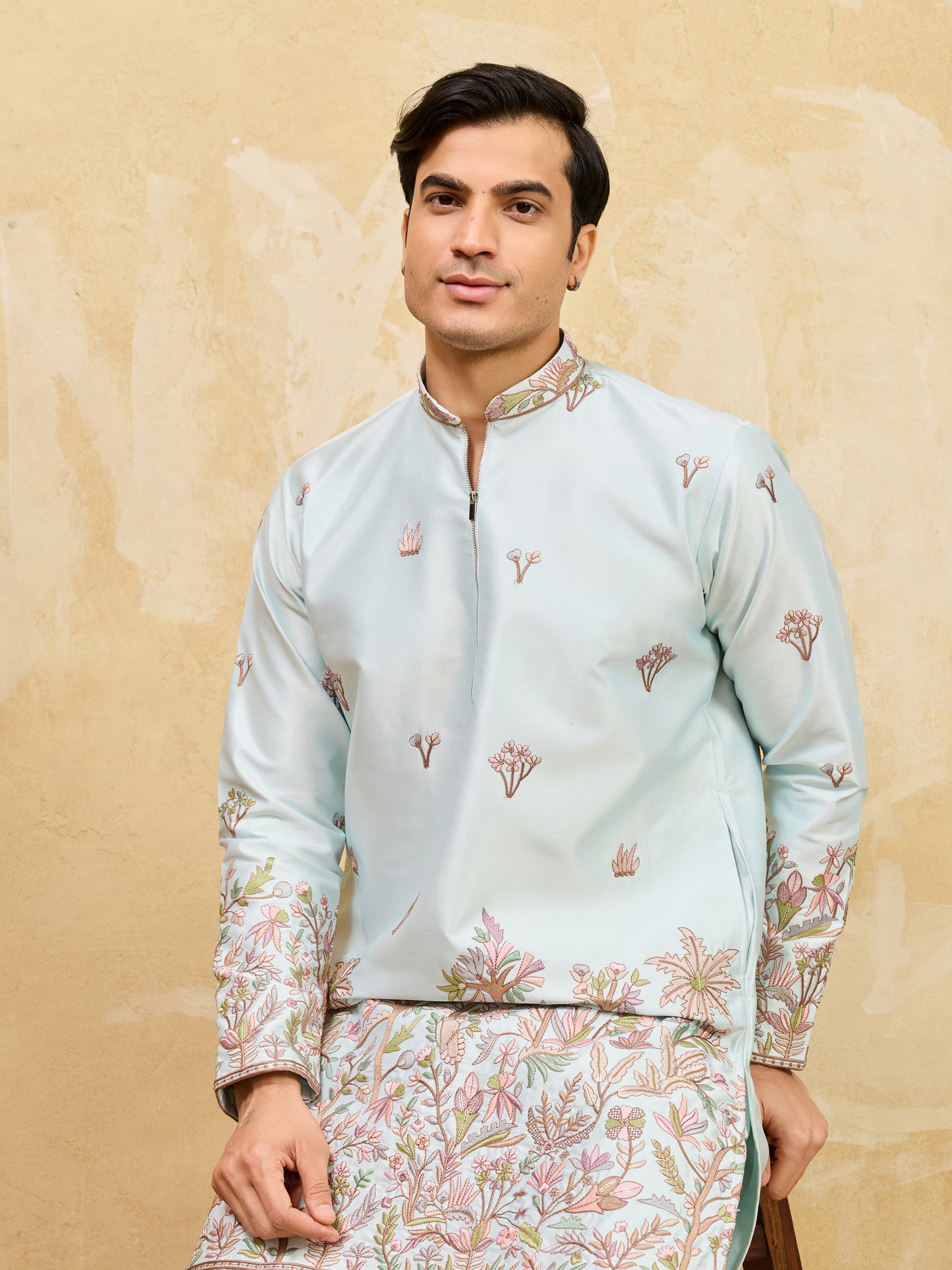 Mint Bloom Designer Kurta – Contemporary Festive Wear for Men
