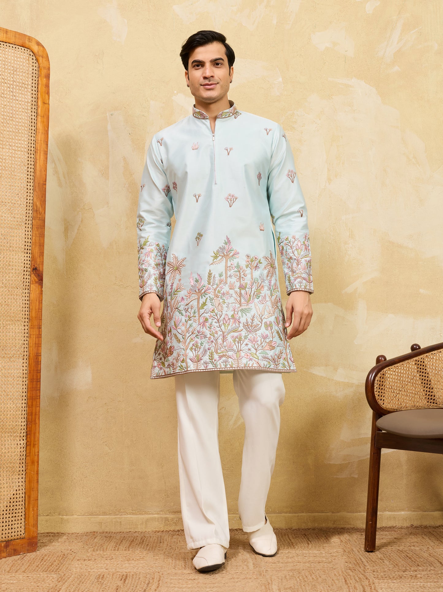 Mint Bloom Designer Kurta – Contemporary Festive Wear for Men