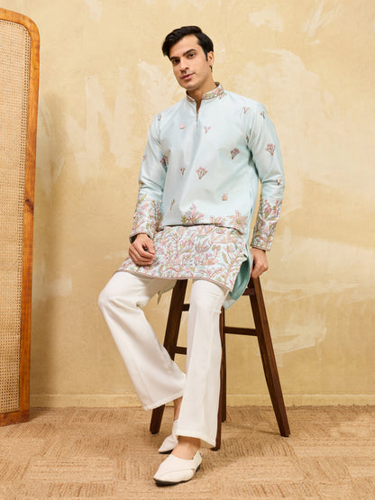 Mint Bloom Designer Kurta – Contemporary Festive Wear for Men