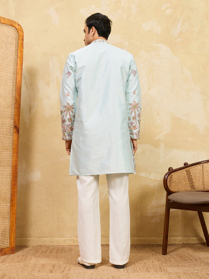 Mint Bloom Designer Kurta – Contemporary Festive Wear for Men