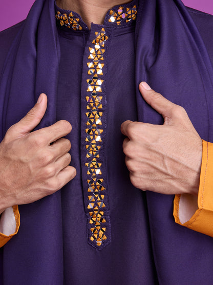 Royal Purple & Mustard Ombre Kurta with Mirror Work Detailing
