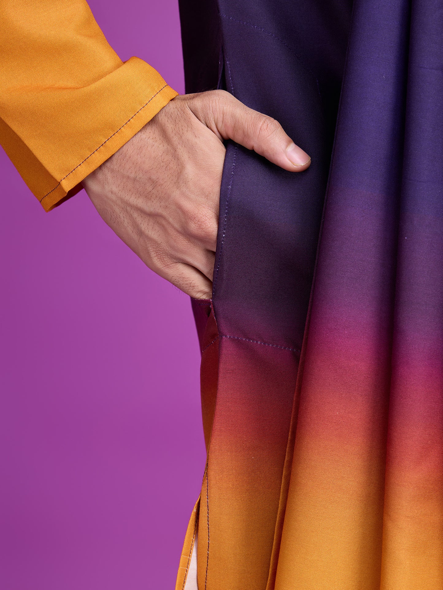 Royal Purple & Mustard Ombre Kurta with Mirror Work Detailing