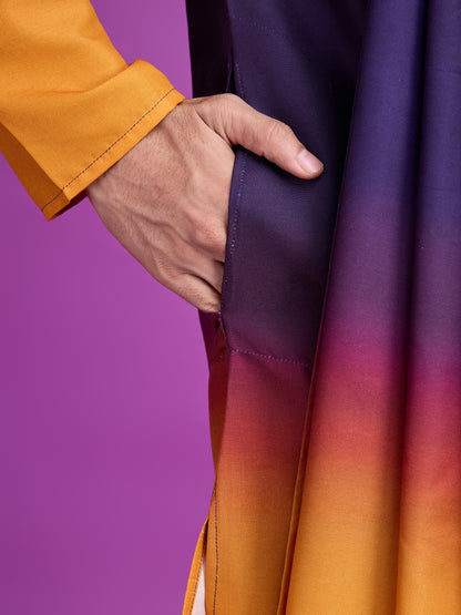 Royal Purple & Mustard Ombre Kurta with Mirror Work Detailing