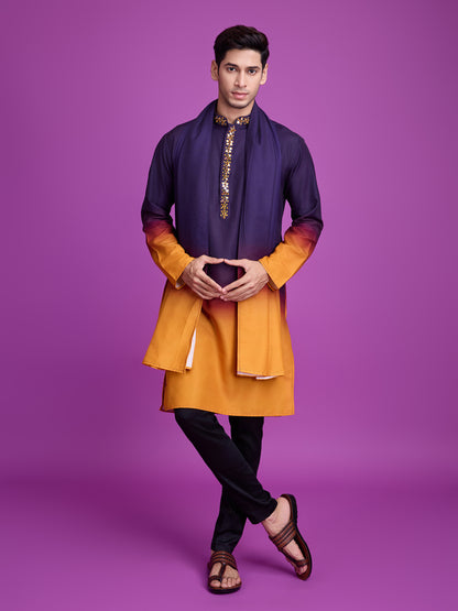 Royal Purple & Mustard Ombre Kurta with Mirror Work Detailing