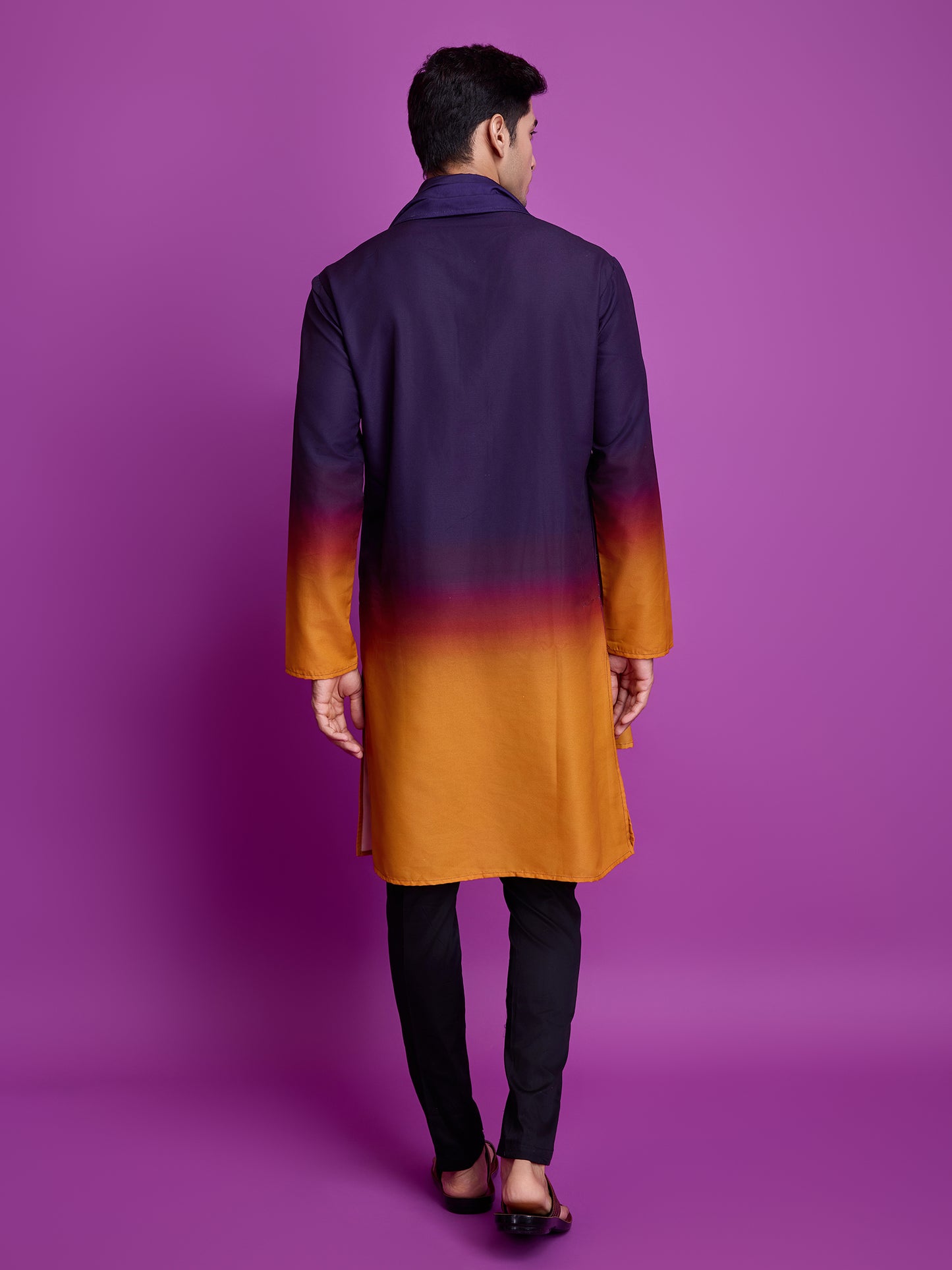 Royal Purple & Mustard Ombre Kurta with Mirror Work Detailing