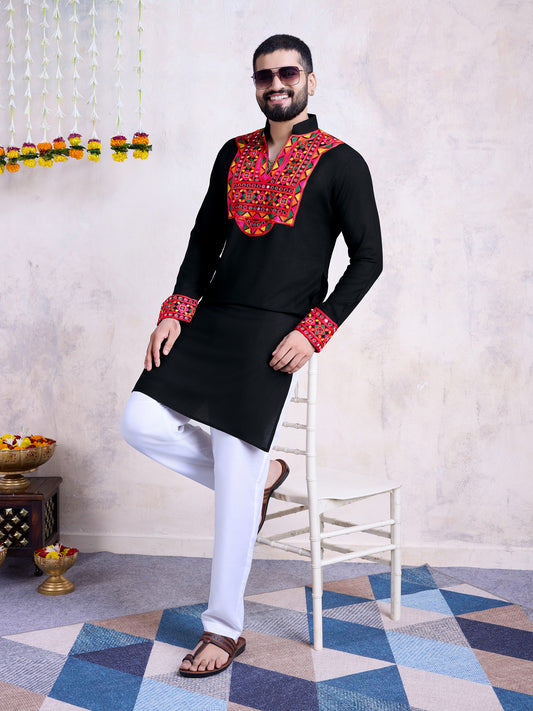 Black Kurta with Multicolor Mirror & Thread Embroidery