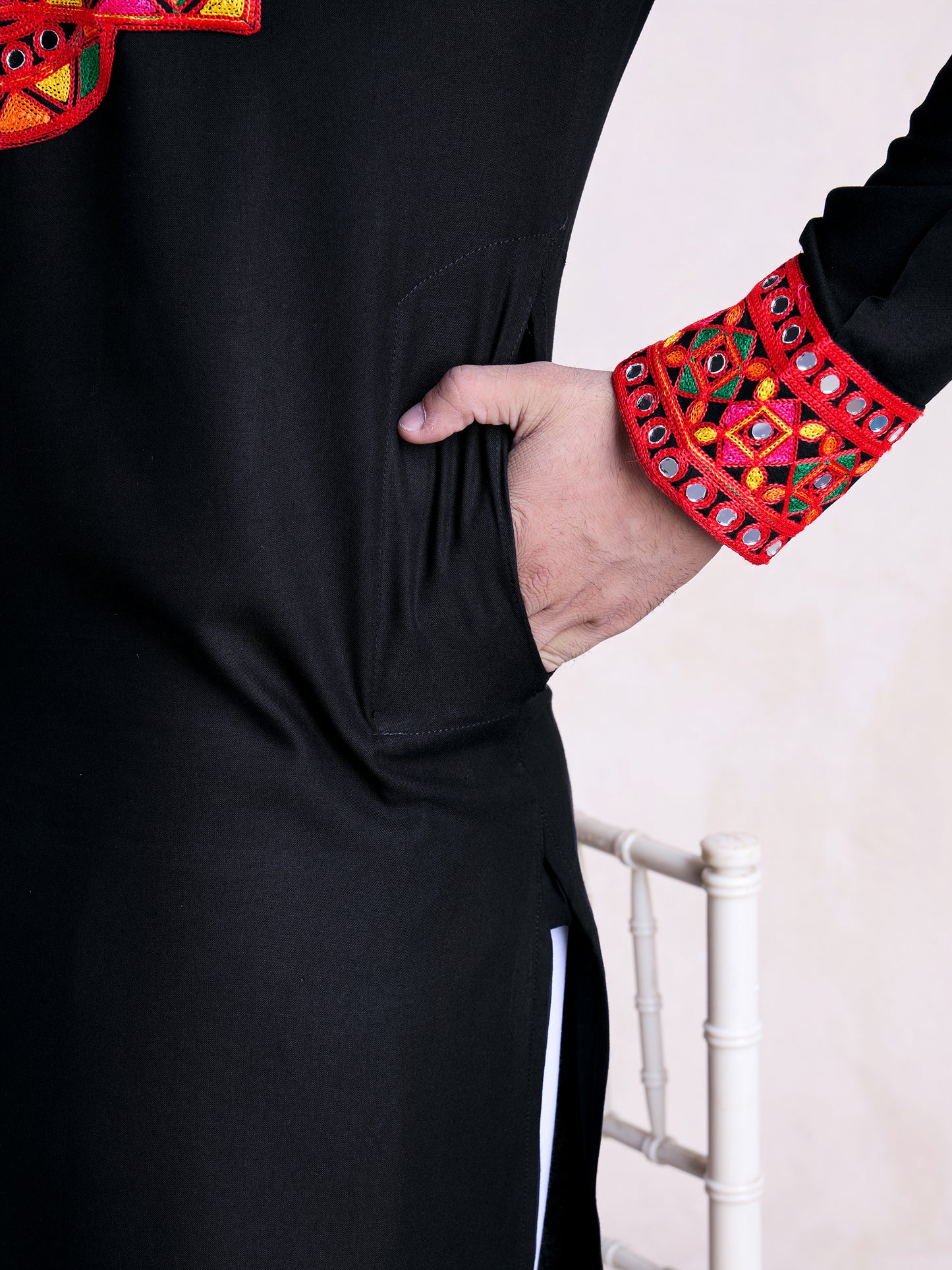 Black Kurta with Multicolor Mirror & Thread Embroidery