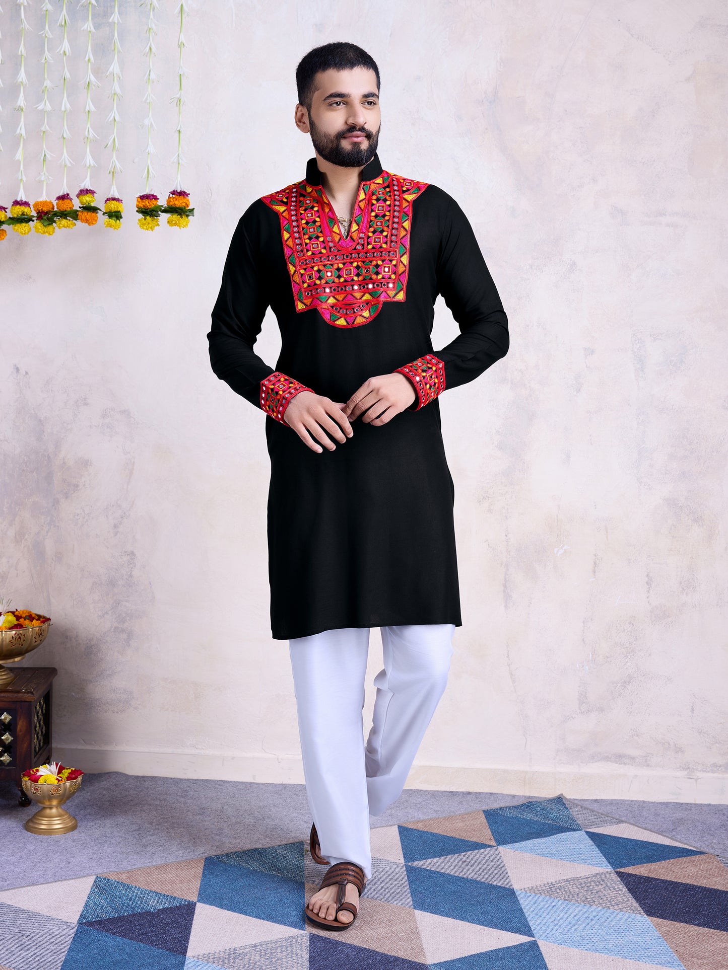 Black Kurta with Multicolor Mirror & Thread Embroidery