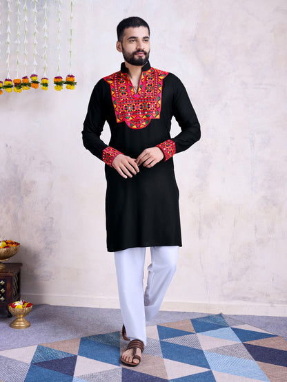 Black Kurta with Multicolor Mirror & Thread Embroidery