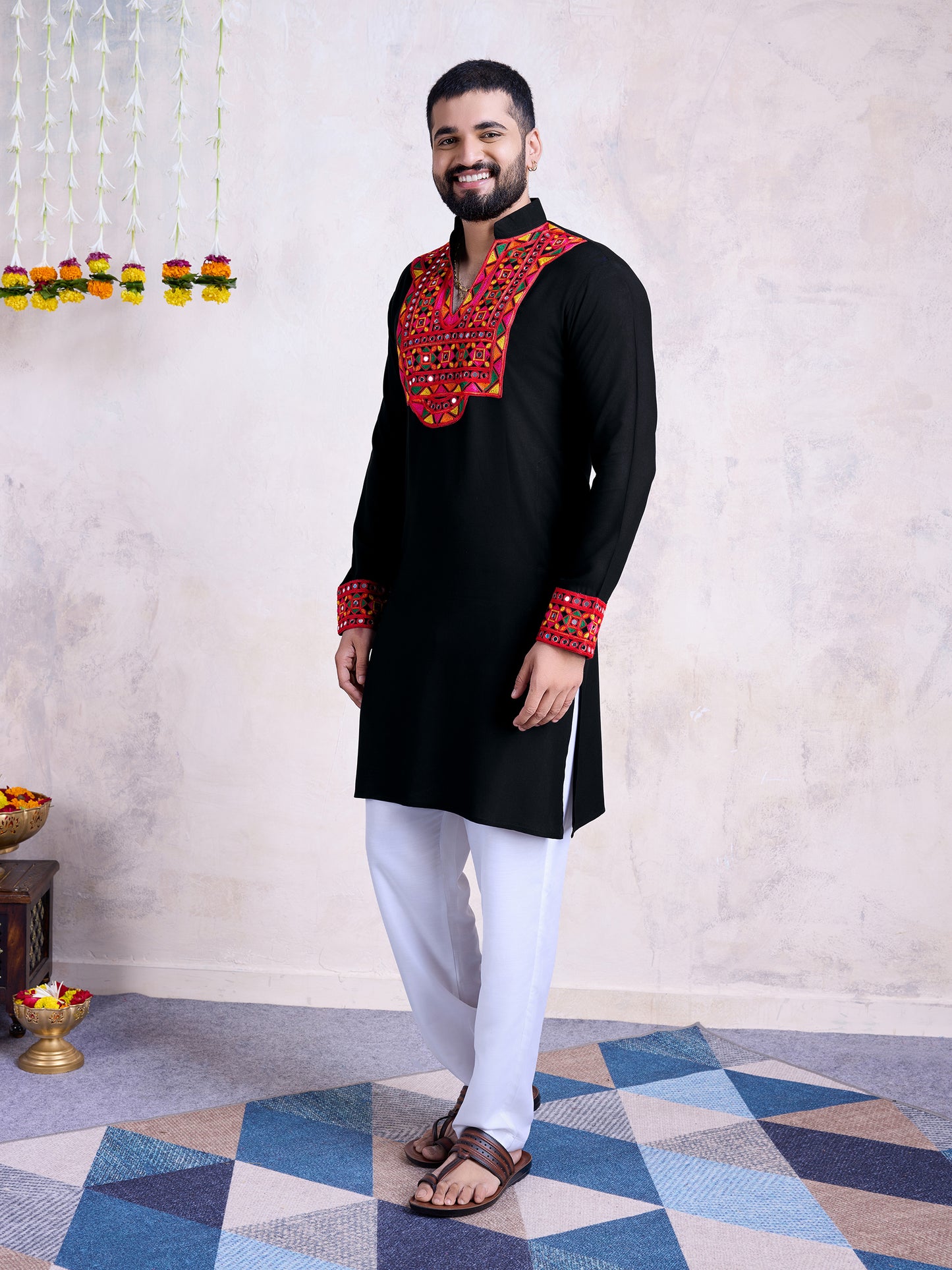 Black Kurta with Multicolor Mirror & Thread Embroidery