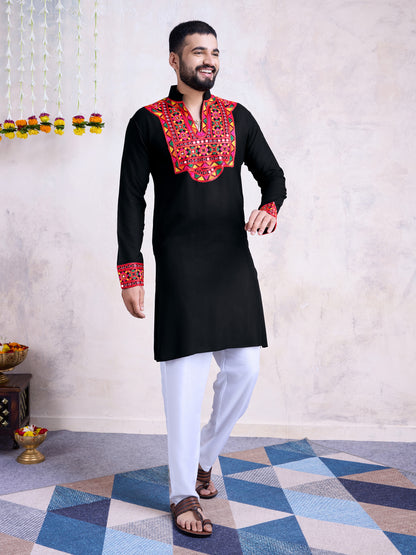 Black Kurta with Multicolor Mirror & Thread Embroidery