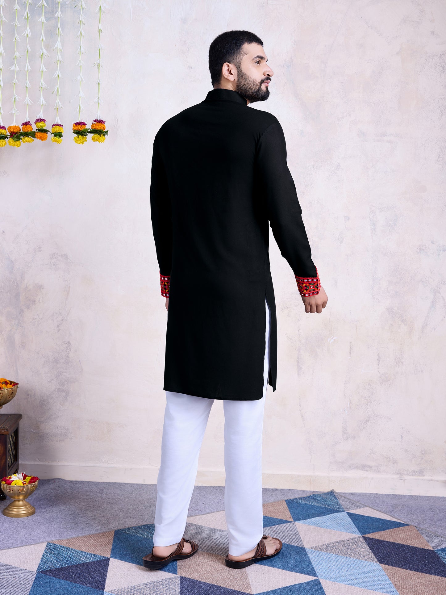 Black Kurta with Multicolor Mirror & Thread Embroidery