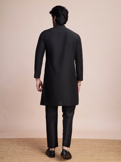 Black Sequined Embroidered Kurta for Men