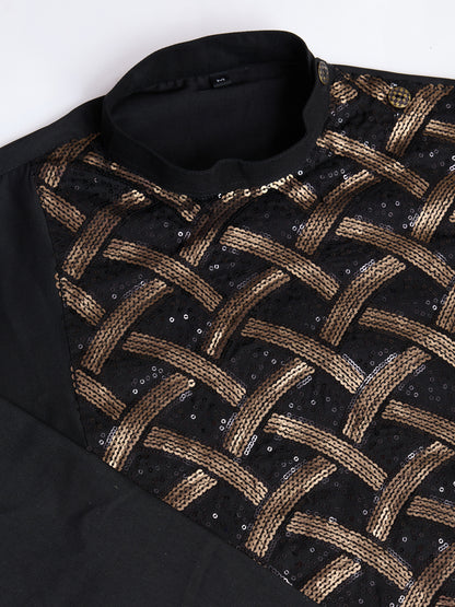 Black Sequined Embroidered Kurta for Men