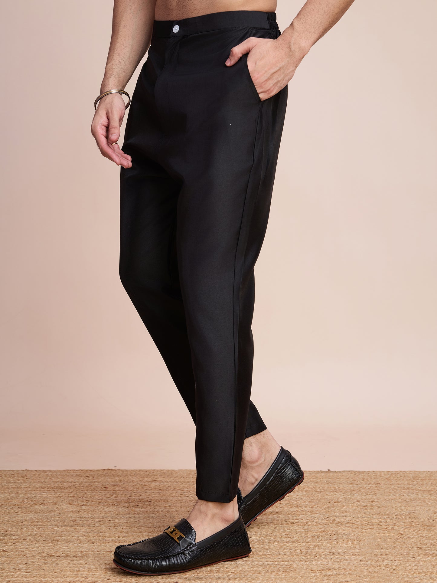 Black Sequined Embroidered Kurta for Men