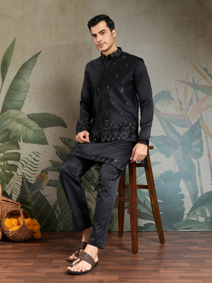 Black Embroidered Designer Kurta for Men