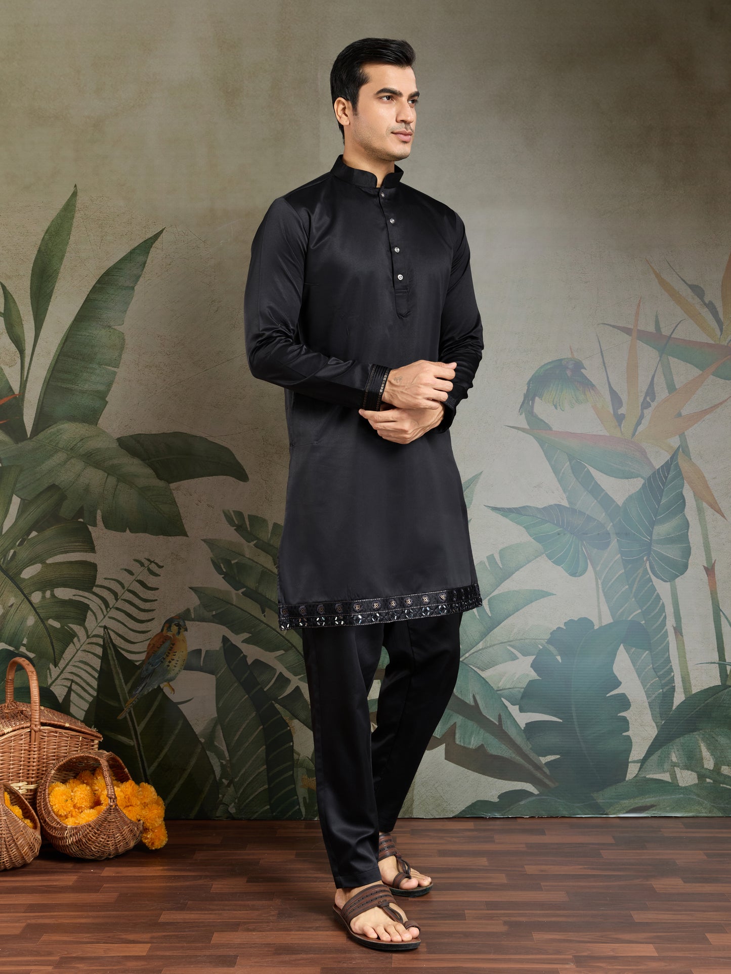 Black Embroidered Designer Kurta for Men