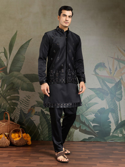 Black Embroidered Designer Kurta for Men