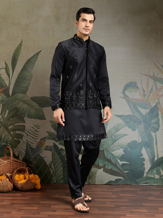 Black Embroidered Designer Kurta for Men