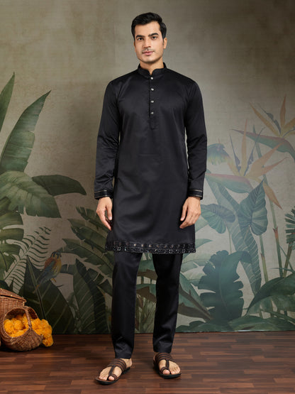 Black Embroidered Designer Kurta for Men