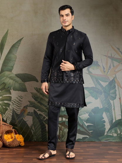 Black Embroidered Designer Kurta for Men