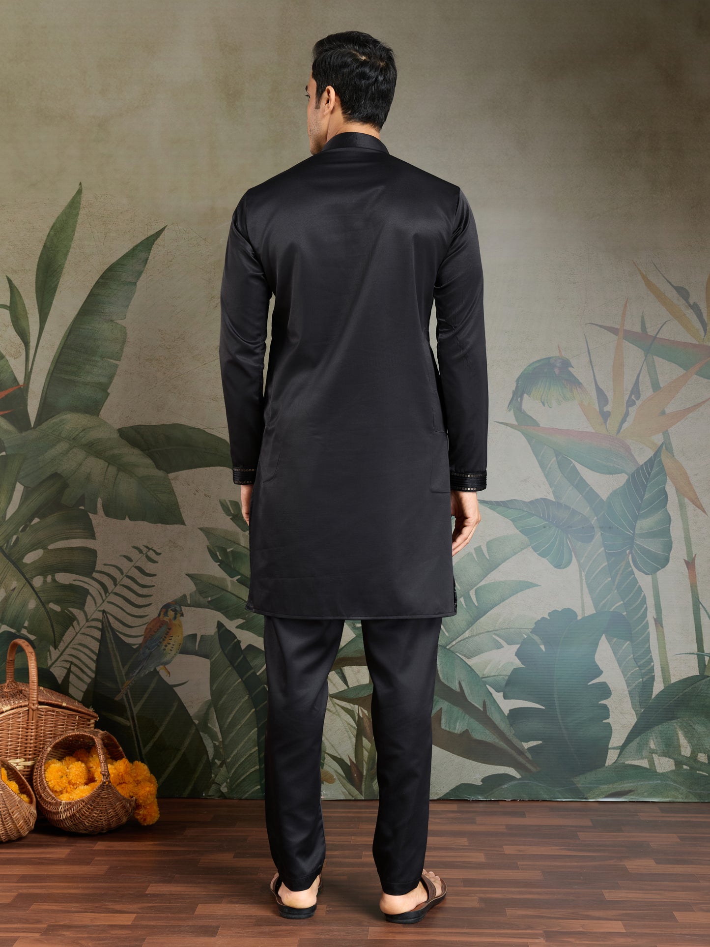 Black Embroidered Designer Kurta for Men
