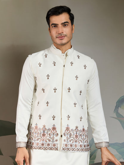 Elegant White Embroidered Kurta Set for Men