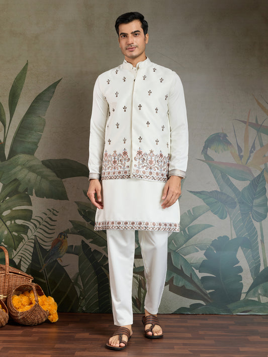 Elegant White Embroidered Kurta Set for Men