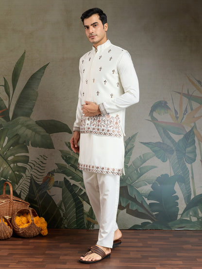 Elegant White Embroidered Kurta Set for Men