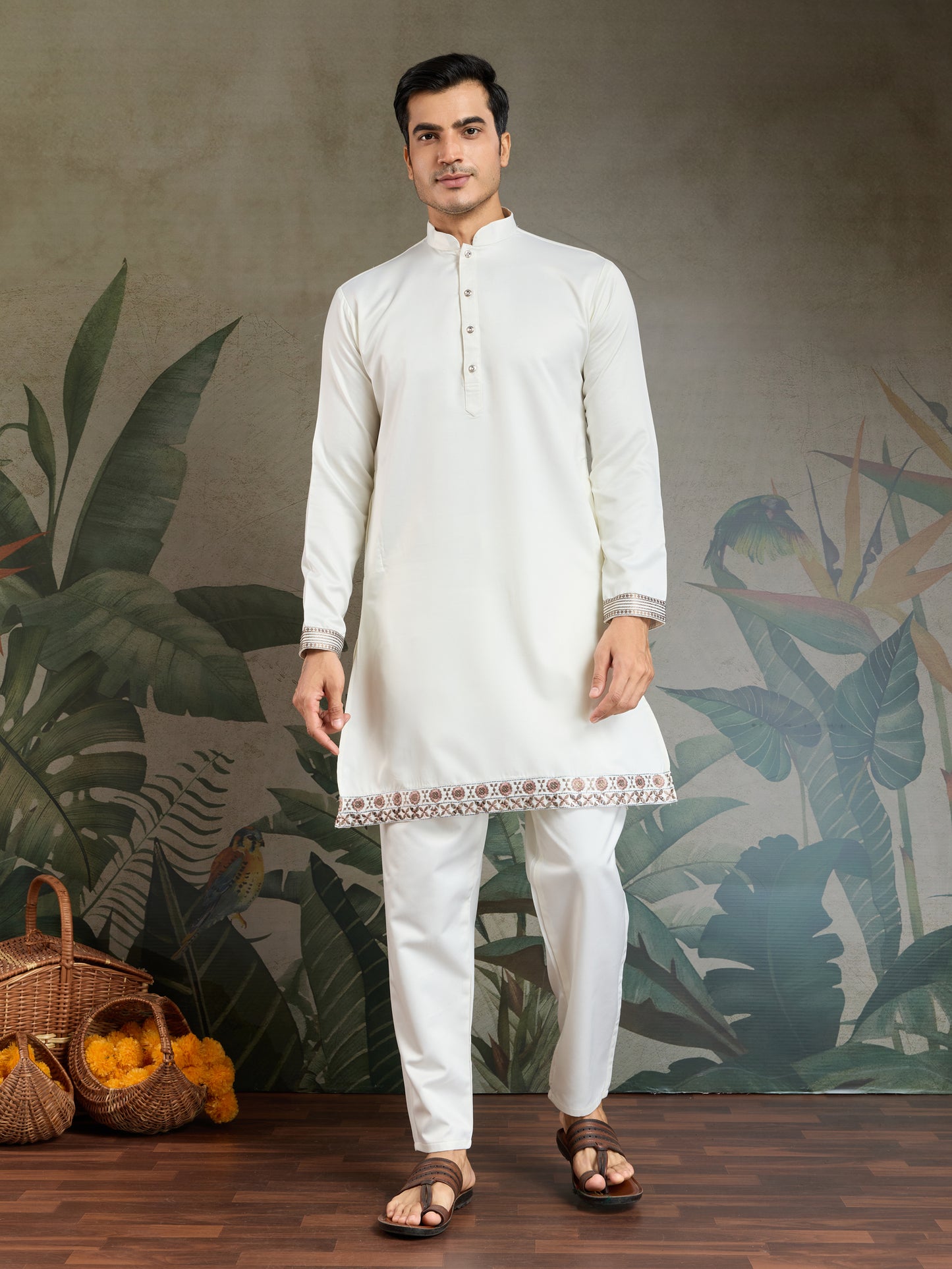 Elegant White Embroidered Kurta Set for Men