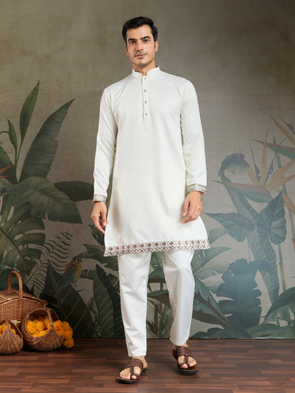 Elegant White Embroidered Kurta Set for Men