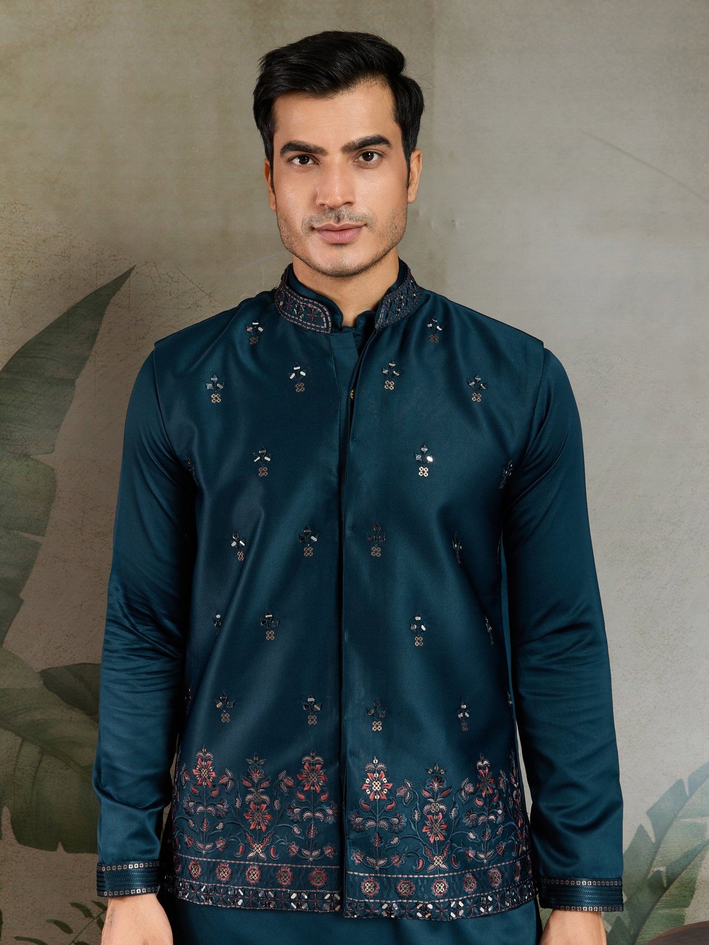 Royal Teal Embroidered Kurta Set for Men